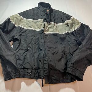 Vintage Biker‎ Design Collection Jacket Size XL Black Green Nylon Windbreaker